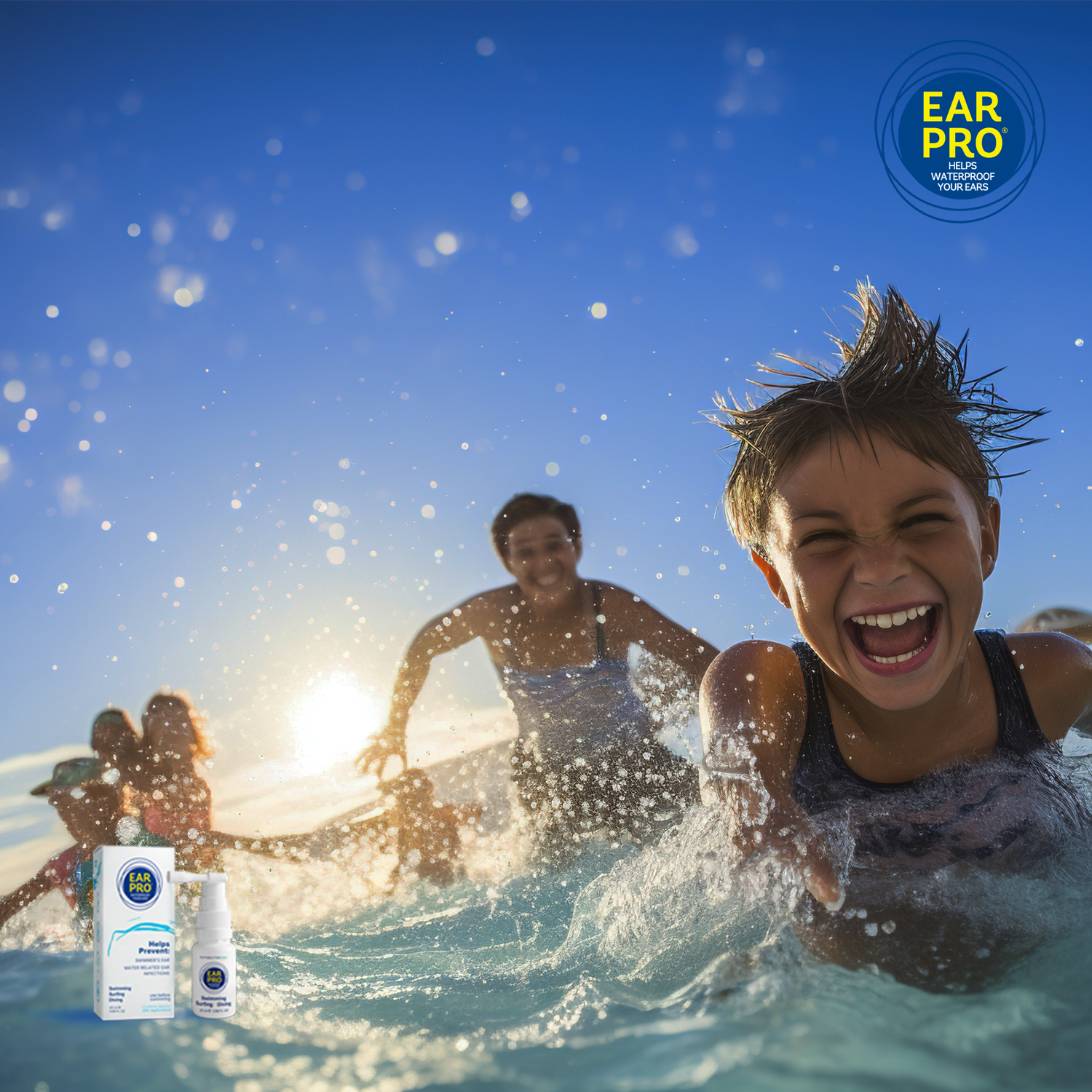 cała rodzina na plaży stosuje Ear Pro